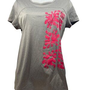 DANSKIN NOW semi fitted cap sleeve gray pink gym top Women M NWOT